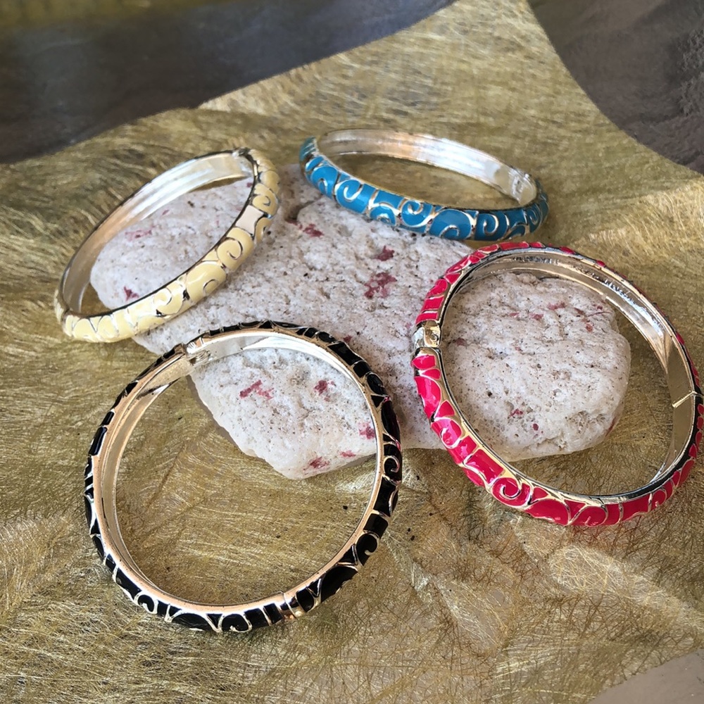 4, Enamel Swirl Stackable Hinged Bangle Bracelets - image 7